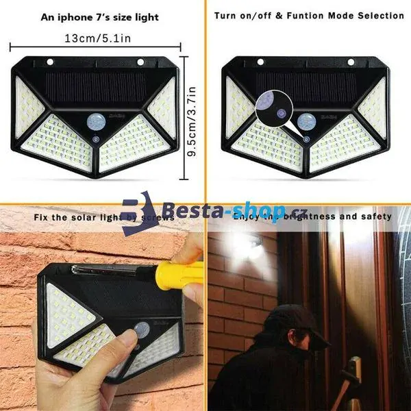 Venkovní solární nástěnné světlo 100LED detektor pohybu