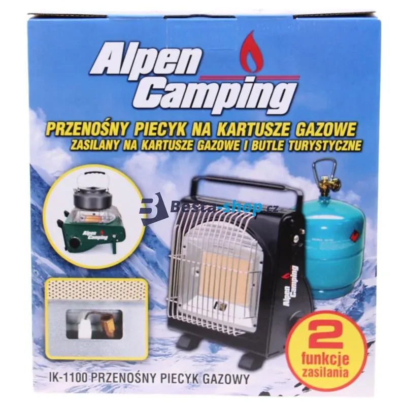 Přenosný plynový ohřívač a vařič Alpen Camping 2v1 na kartuše i bombu