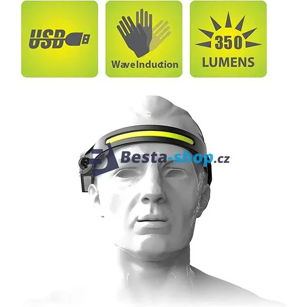 Headlamp LED čelovka svítilna COB + XPE , 1200mAh, IPX4 černá