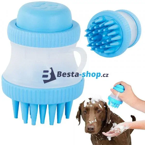 Masážní kartáč s nádobou na šampon pro psy