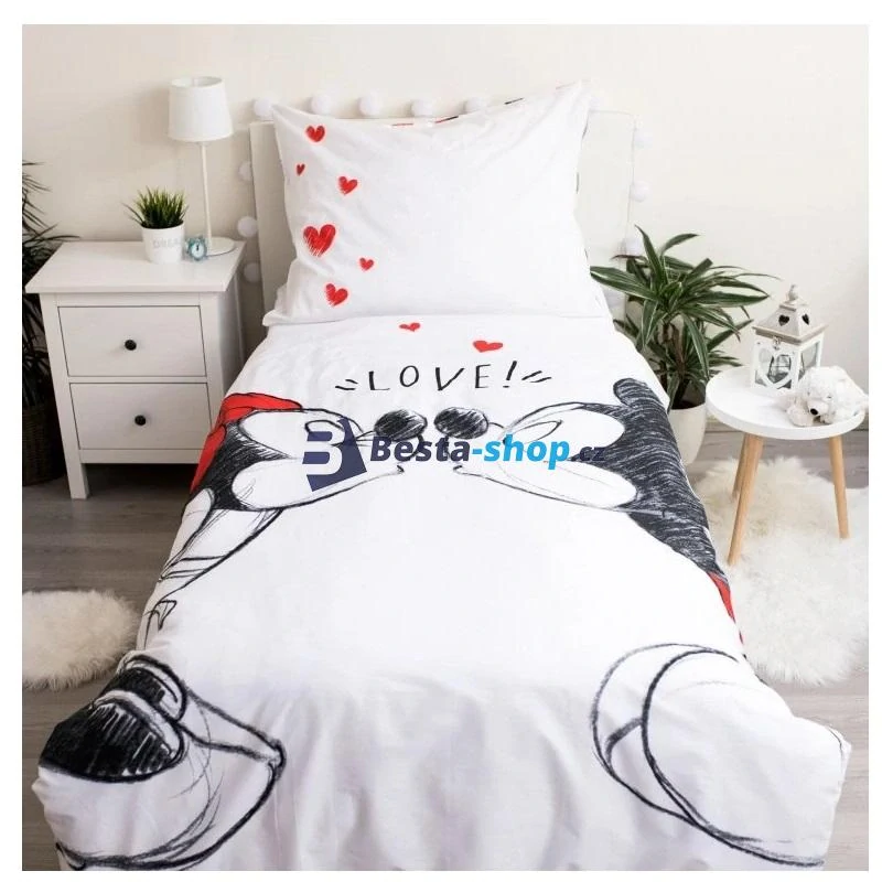 Dětské bavlněné povlečení Mickey a Minnie – 140 × 200 + 70 × 90 cm