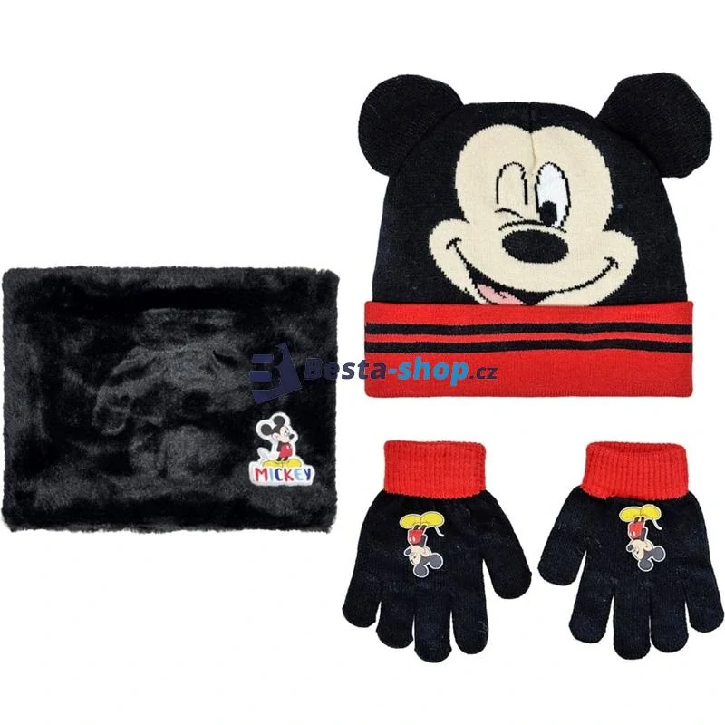 Chlapecký zimní set Mickey Mouse čepice, rukavice, šála černá