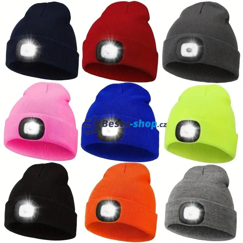 Zimní čepice s LED baterkou mix barev