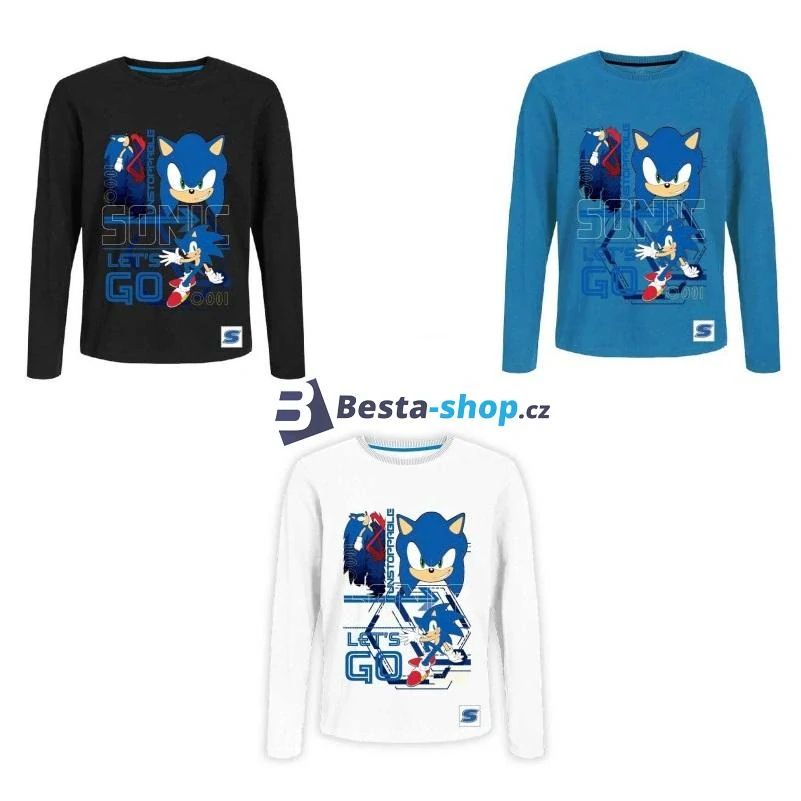 Bavlněné chlapecké tričko s motivem Sonic – černé, dlouhý rukáv