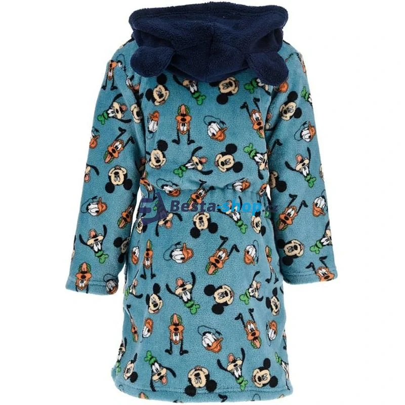 Dětský hřejivý župan z fleecu – Mickey Mouse, modrý s kapucí a oušky