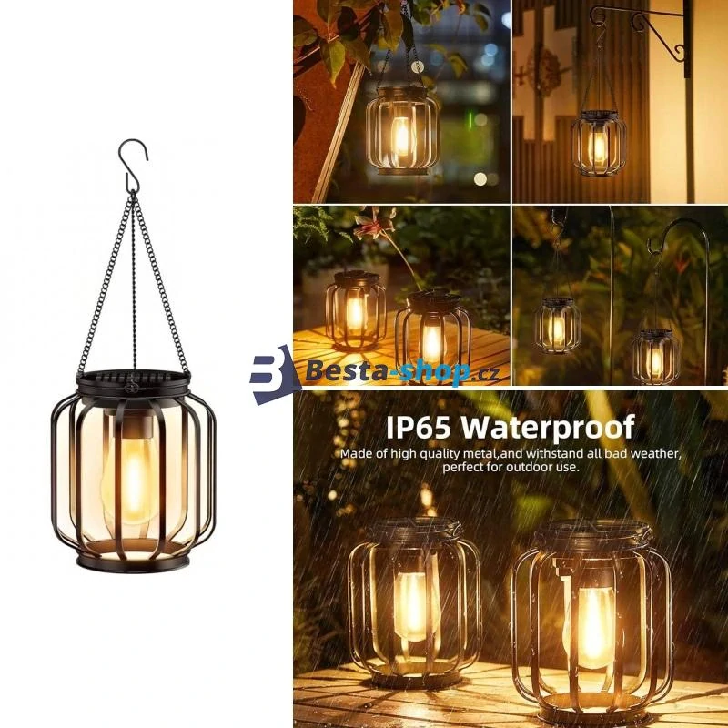 LED solární zahradní lucerna na zavěšení teplá bílá 36cm