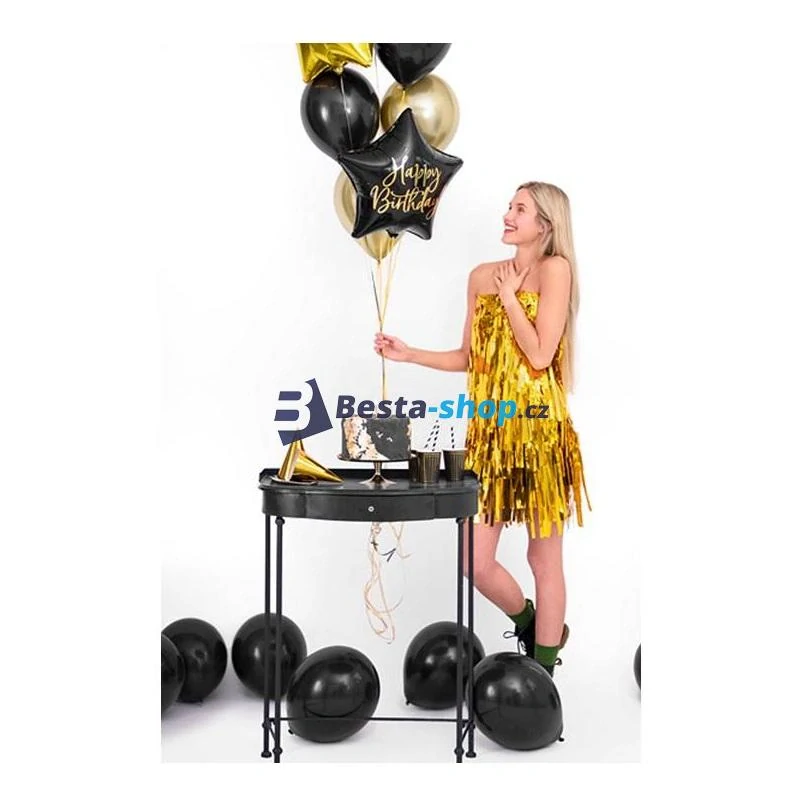 Fóliový balón " Happy Birthday " hvězda černá 40 cm