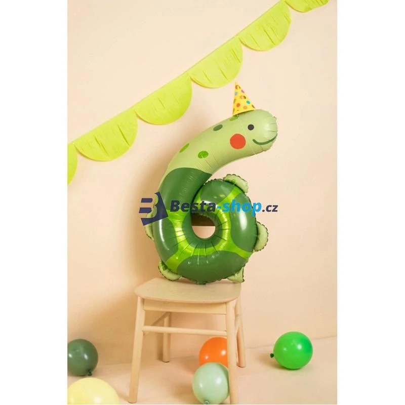 Fóliový balón číslo 6 želva 75x96 cm