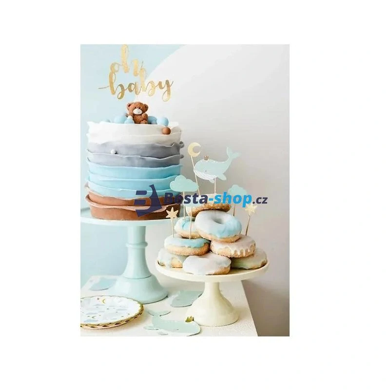 Ozdoby na cupcake - velryba modrý, 7 ks