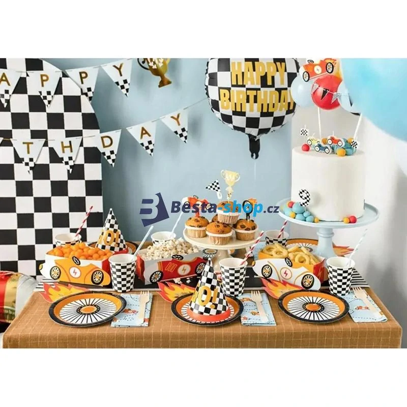 Dekorace na dortíky “Závodní autíčko”, 4 ks