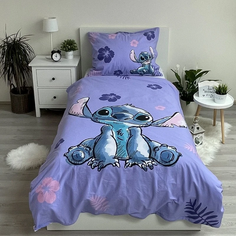 Bavlněné povlečení 140x200 + 70x90 cm - Lilo a Stitch Fialové