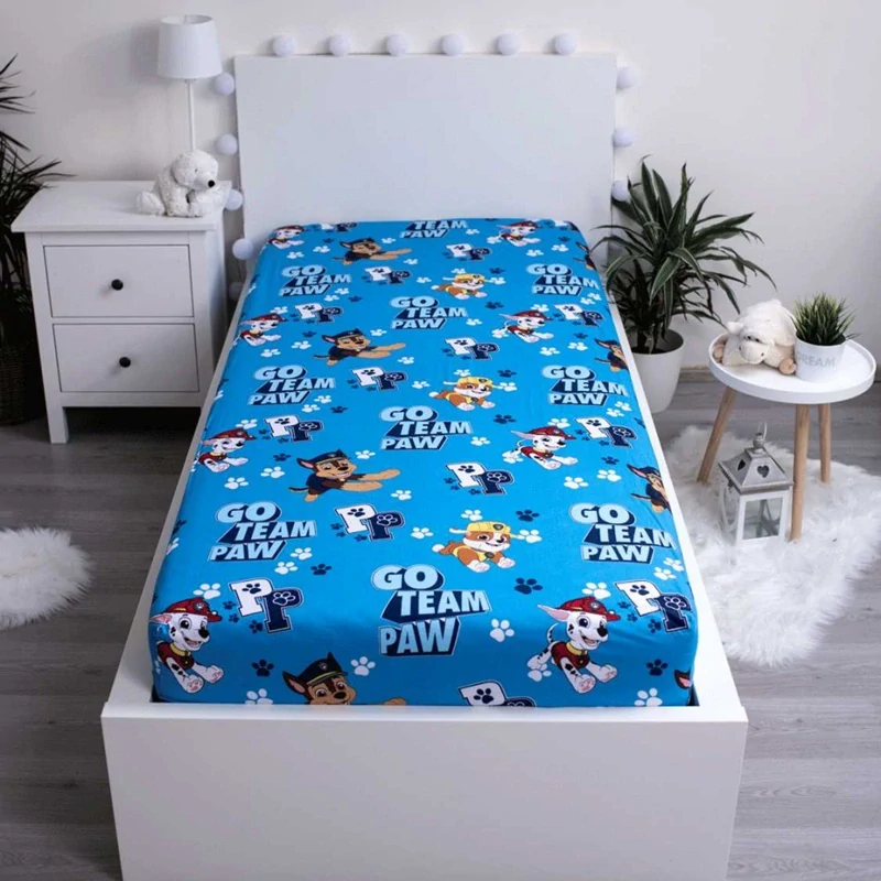 Bavlněné napínací prostěradlo Paw Patrol - 90 × 200 × 25 cm modré