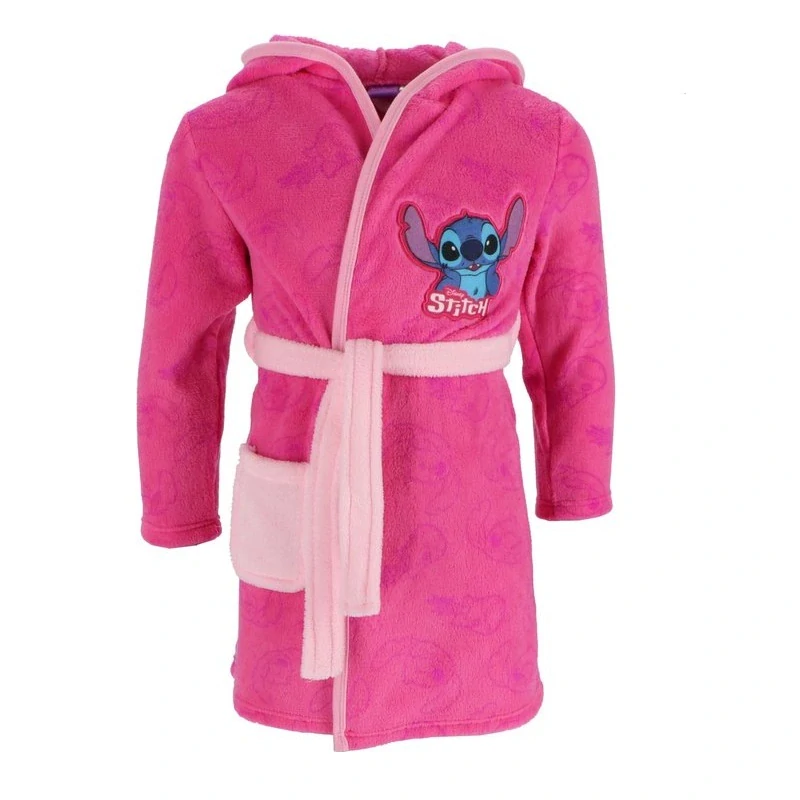 Dětský hřejivý župan froté – Lilo & Stitch, růžový s kapucí a oušky