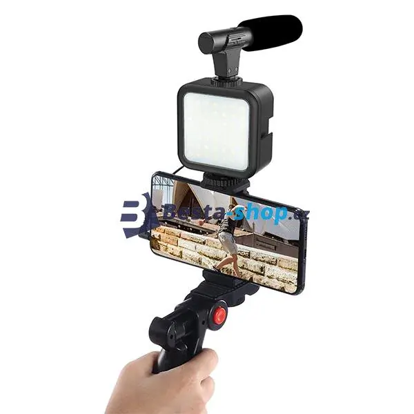 Vlogovací set pro smartphone - držák, světlo, stativ a mikrofon