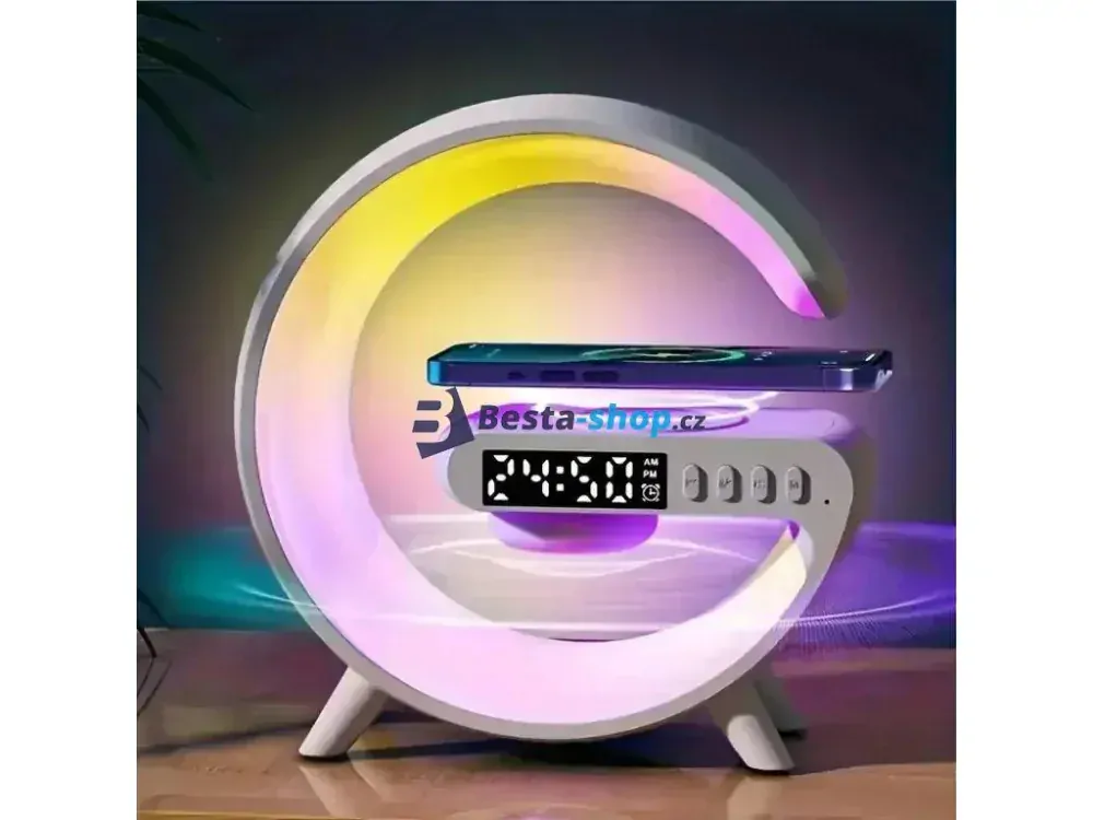 Chytrá bezdrátová nabíječka s reproduktorem a budíkem mini