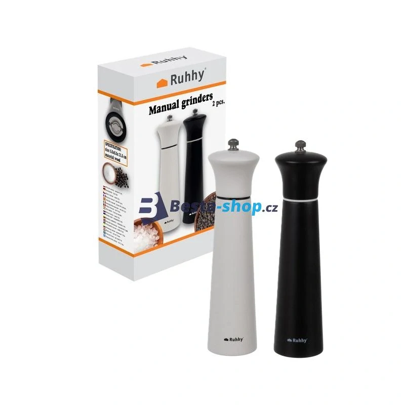 Ruční mlýnek na koření černý a bílý 2ks