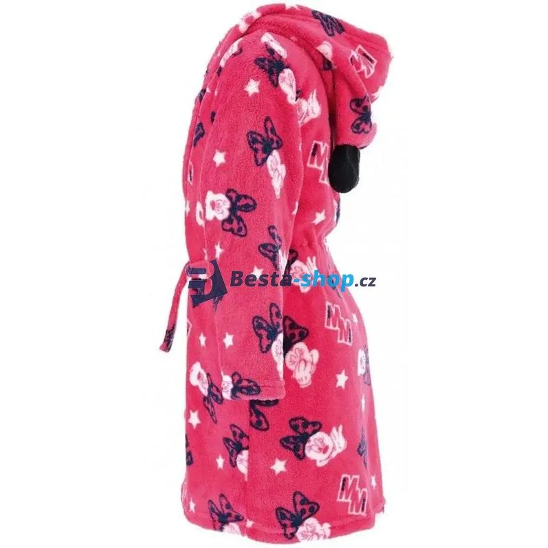 Dívčí hřejivý fleece župan s kapucí a ušima Minnie Mouse růžový