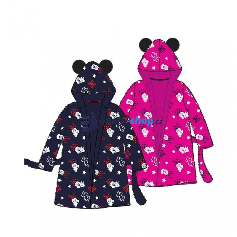 Dívčí hřejivý fleece župan s kapucí a ušima Minnie Mouse modrý