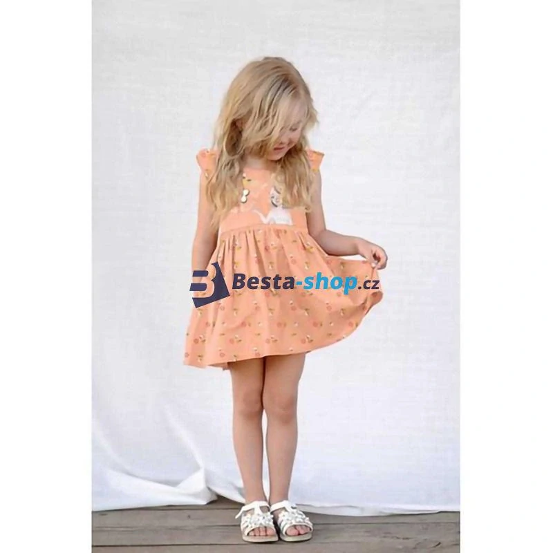 Dívčí bavlněné letní šaty Ledové království Elsa s květinami - modré