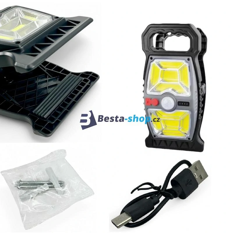 Solární kempingová lampa 23cm na klip přenosná