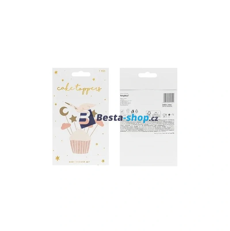 Ozdoby na cupcake - Čáp růžový, 7 ks