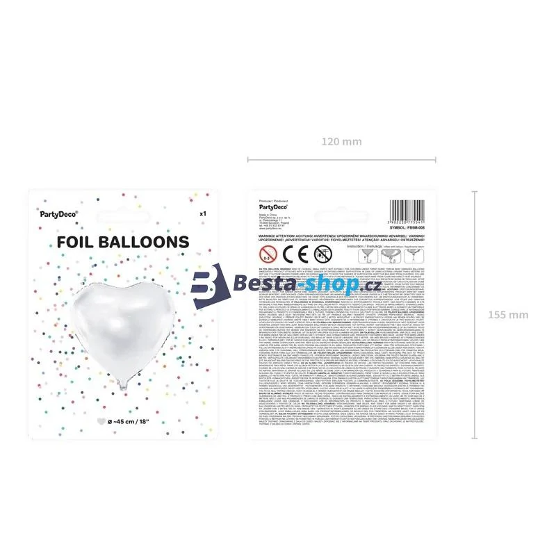 Fóliový balón srdce bílé 45 cm