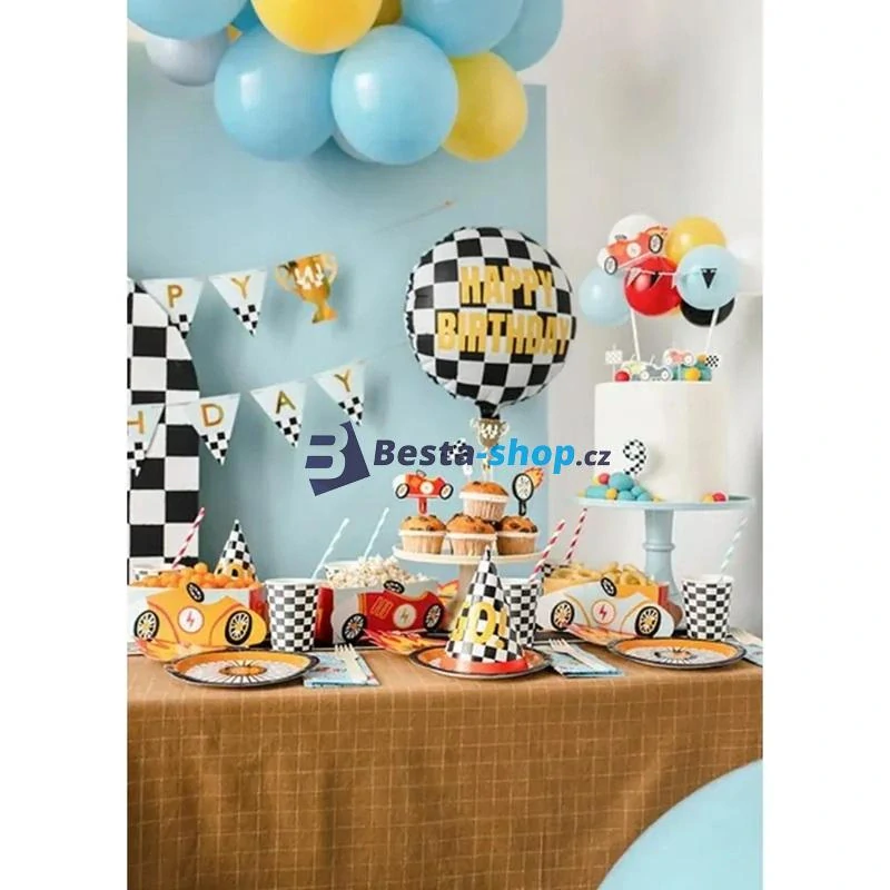 Dekorace na dortíky “Závodní autíčko”, 4 ks