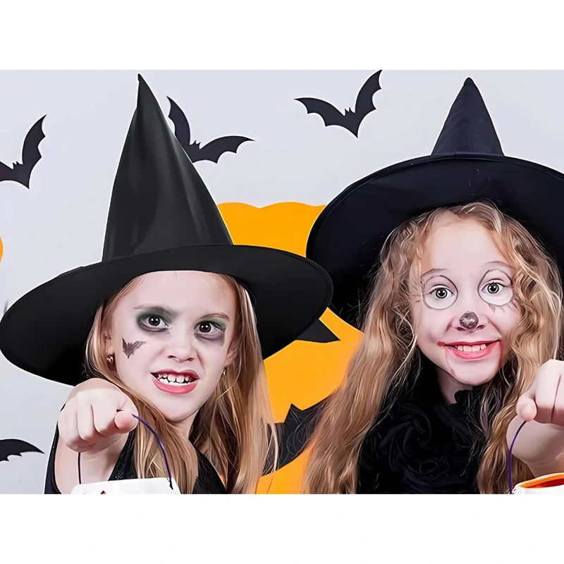 Čarodějnický klobouk na Halloween – černá špičatá čepice ke kostýmu čarodějnice