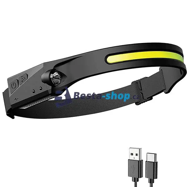 Headlamp LED čelovka svítilna COB + XPE , 1200mAh, IPX4 černá
