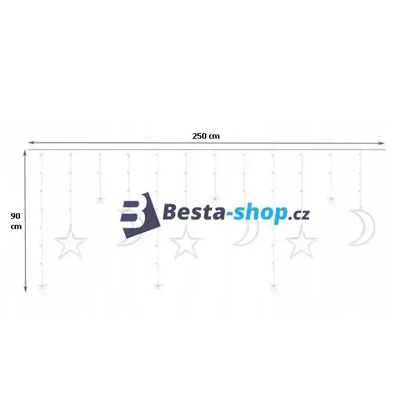 Vánoční LED řetěz měsíce/hvězdičky 120 LED - studená bílá