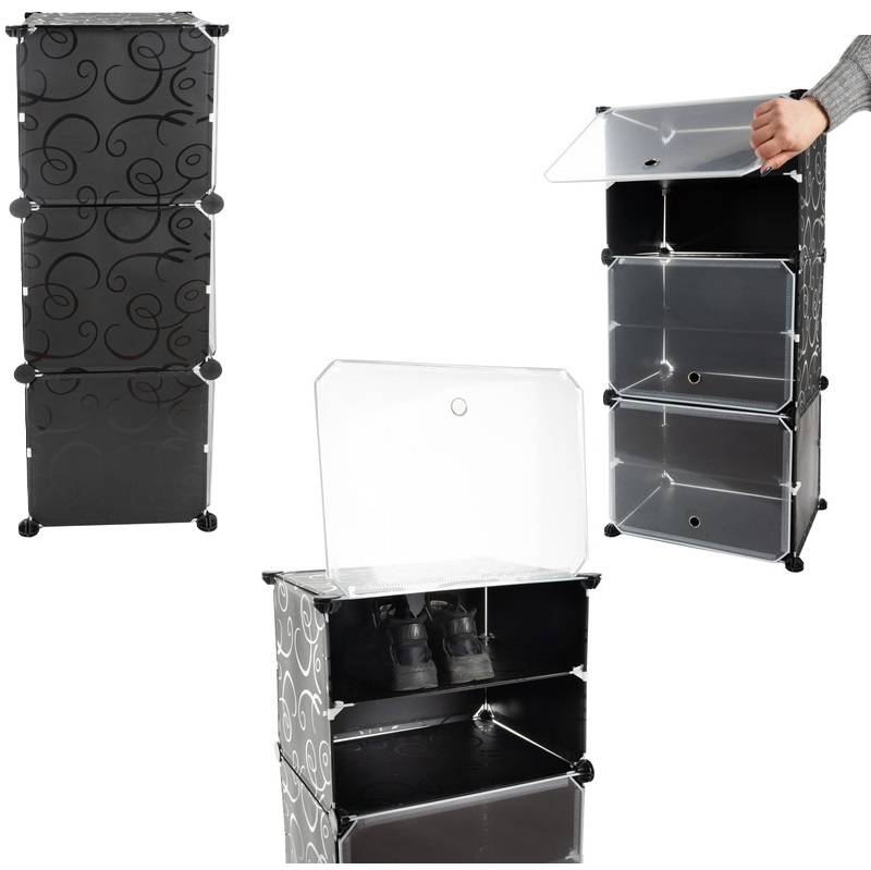 Modulární regál na boty - 6 polic, černý