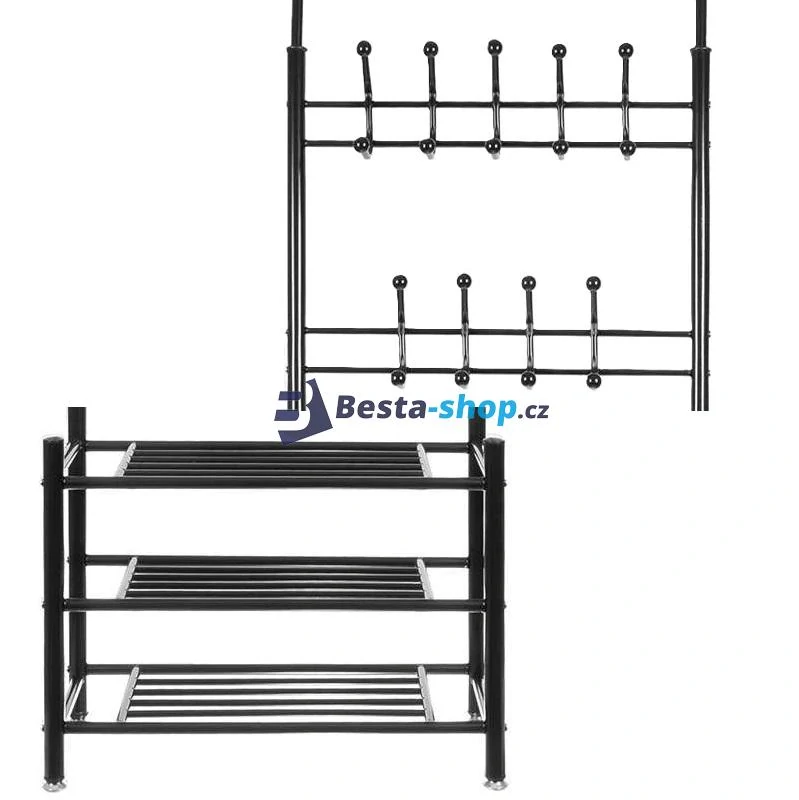Věšák na oblečení s třemi policemi na boty černý
