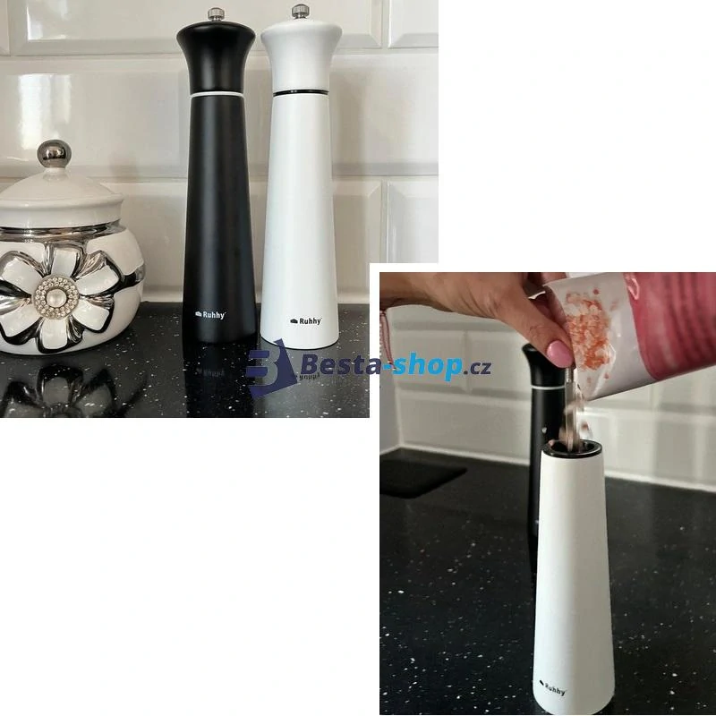Ruční mlýnek na koření černý a bílý 2ks
