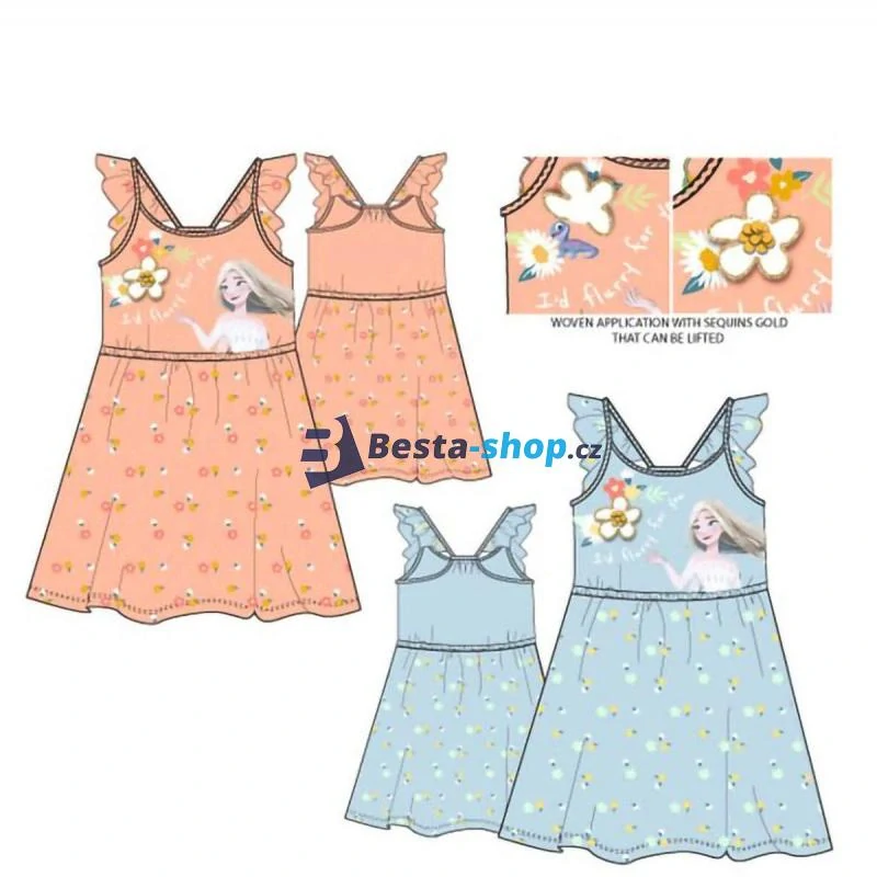 Dívčí bavlněné letní šaty Ledové království Elsa s květinami - modré