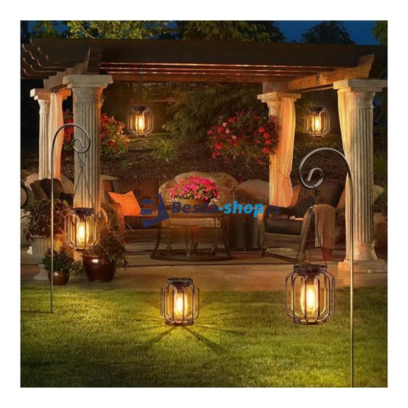 LED solární zahradní lucerna na zavěšení teplá bílá 36cm