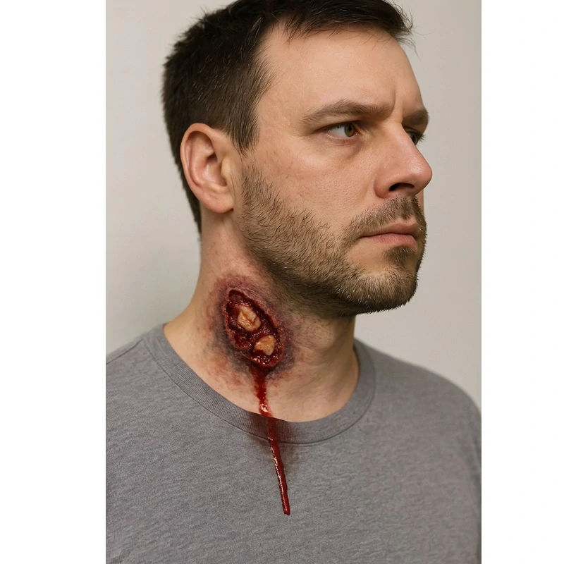 Falešná rána na Halloween s příslušenstvím – realistický make-up efekt kousnutí