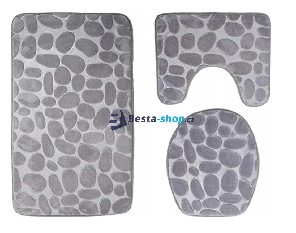 Sada 3 kusů Koupelnová předložka vzor kamene, šedá