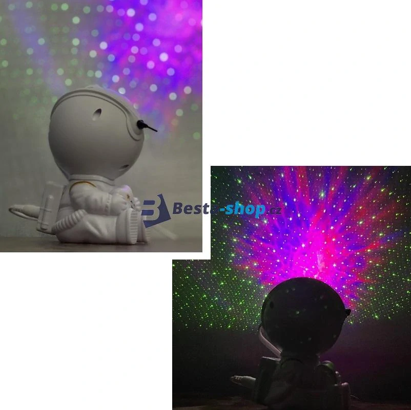 Astronaut s LED projektorem hvězdné oblohy