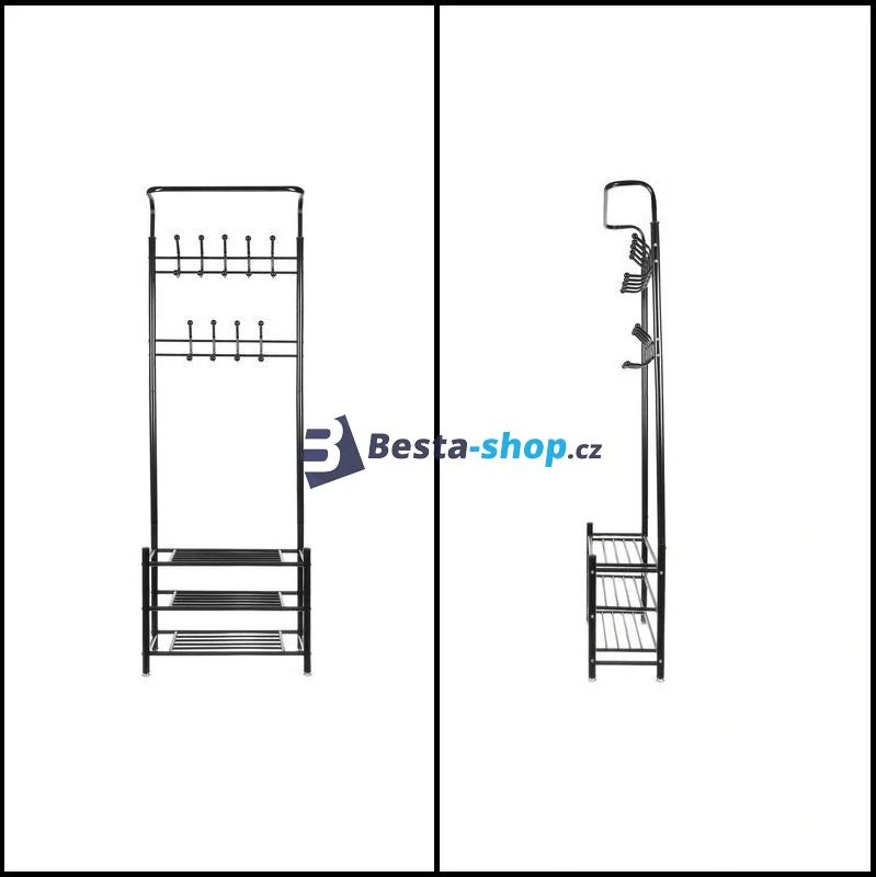 Věšák na oblečení s třemi policemi na boty černý