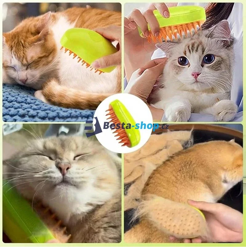 Parní kartáč pro psy a kočky s dávkovačem vody zelený