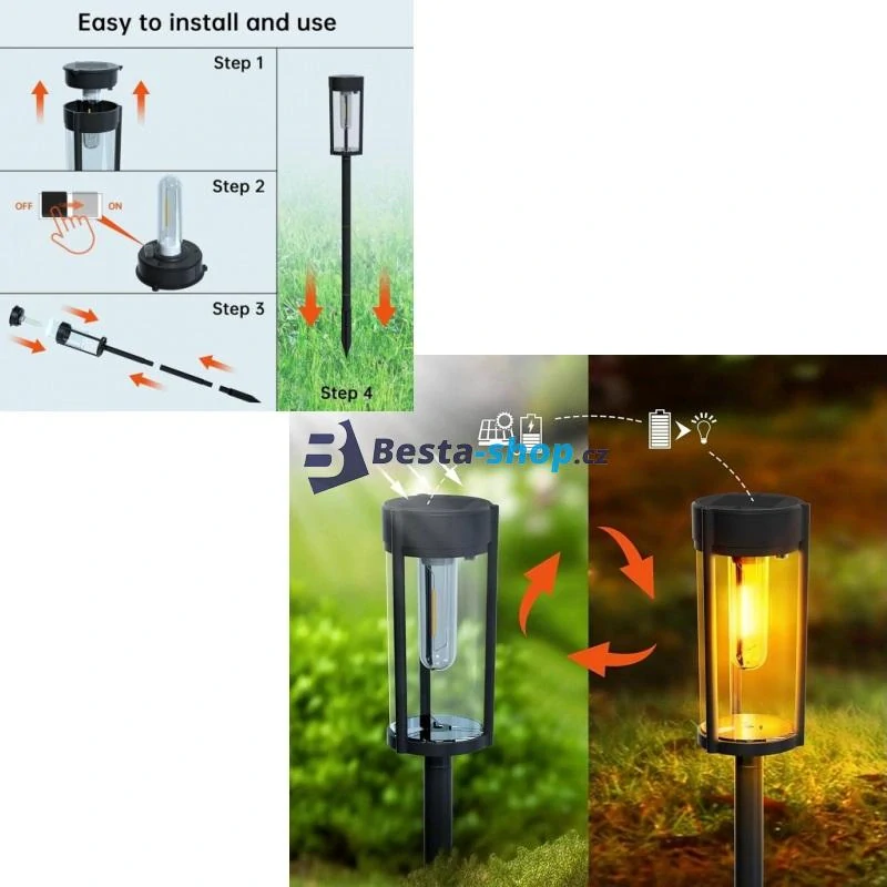 LED solární zahradní lampa teplá bílá 58cm