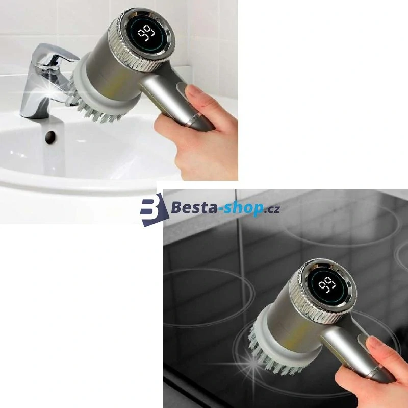 Elektrický rotační čisticí kartáč 5v1 s LED displejem – bezdrátový