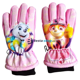 Dětské zimní rukavice 5 prstů – Tlapková Patrola, světle růžové