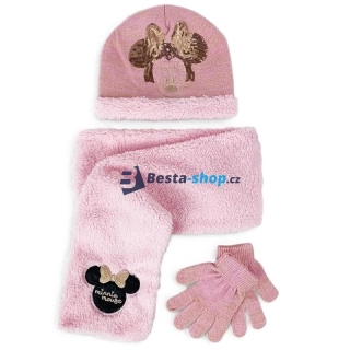 Dívčí zimní set Minnie čepice, rukavice, šála růžová