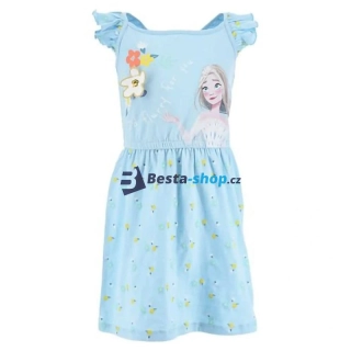 Dívčí bavlněné letní šaty Ledové království Elsa s květinami - modré