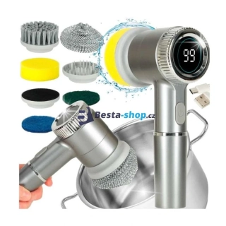 Elektrický rotační čisticí kartáč 5v1 s LED displejem – bezdrátový
