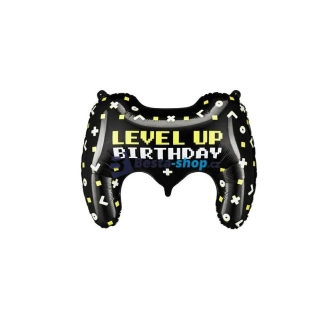 Balónek fóliový Gamepad " Level Up Birthday " 75 x 52 cm černý