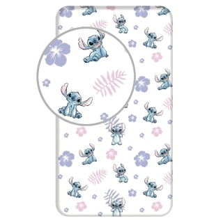 Bavlněné napínací prostěradlo Lilo & Stitch - 90 × 200 × 25 cm bílé