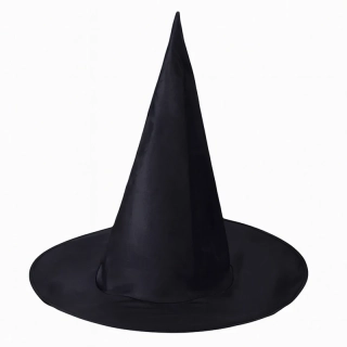 Čarodějnický klobouk na Halloween – černá špičatá čepice ke kostýmu čarodějnice